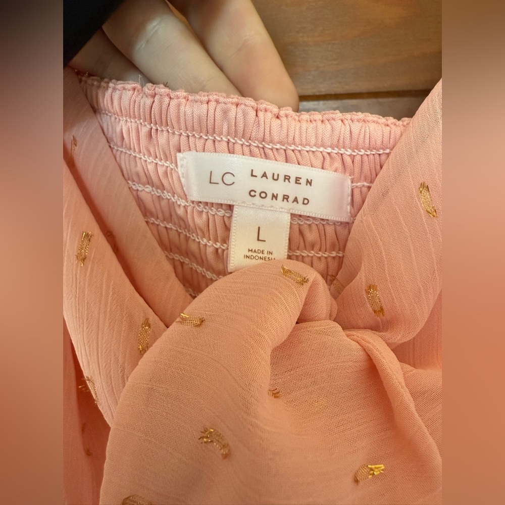Lauren Conrad Peach and Gold Chiffon Tiered Midi Dress - Picture 4 of 4
